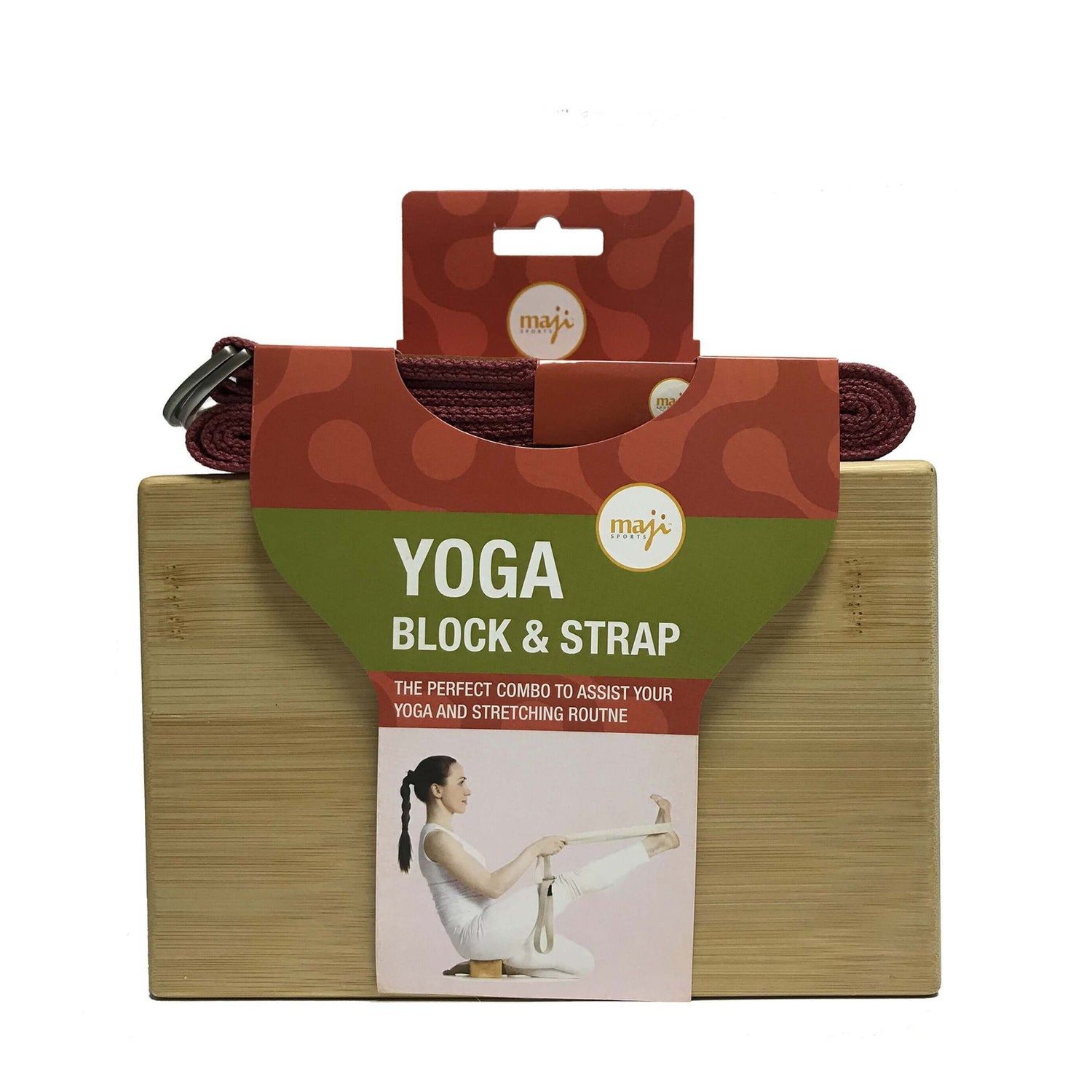 Combinatie van bamboe yogablok en riem