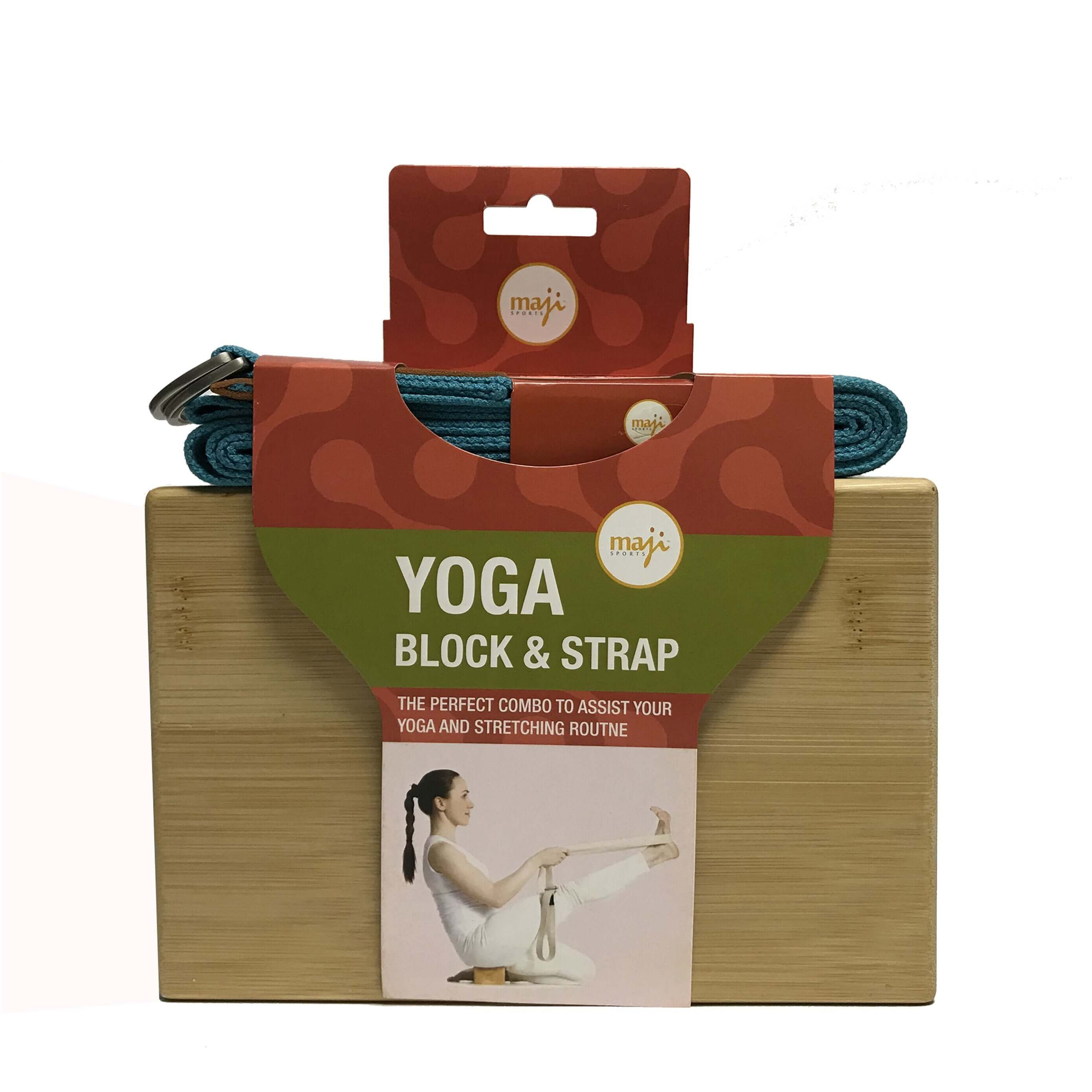 Combinatie van bamboe yogablok en riem