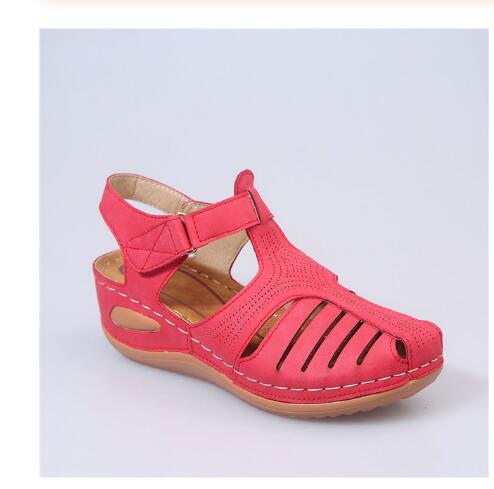 Summer Shoes Women Sandals PU Buckle Ladies Retro Sewing Hollow Out Woman Flat Shoes