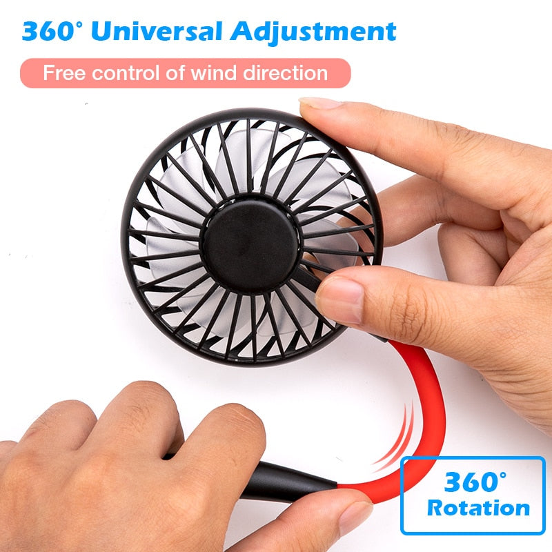 2000 mAre USB Portable Fan Hands-free Neck Fan Hanging Charging Mini Portable Sports Fans 3 gears Usb Air Conditioner