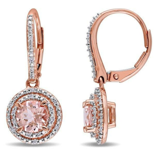 Simulated Morganite Sleek Leverback Earrings in 14K Rose Gold Plating