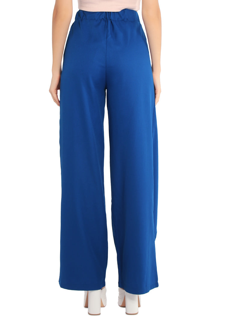 belted tie wide leg pants