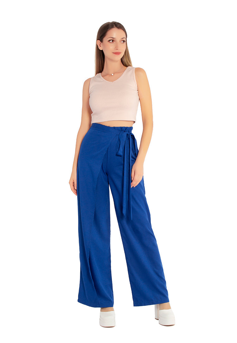 belted tie wide leg pants