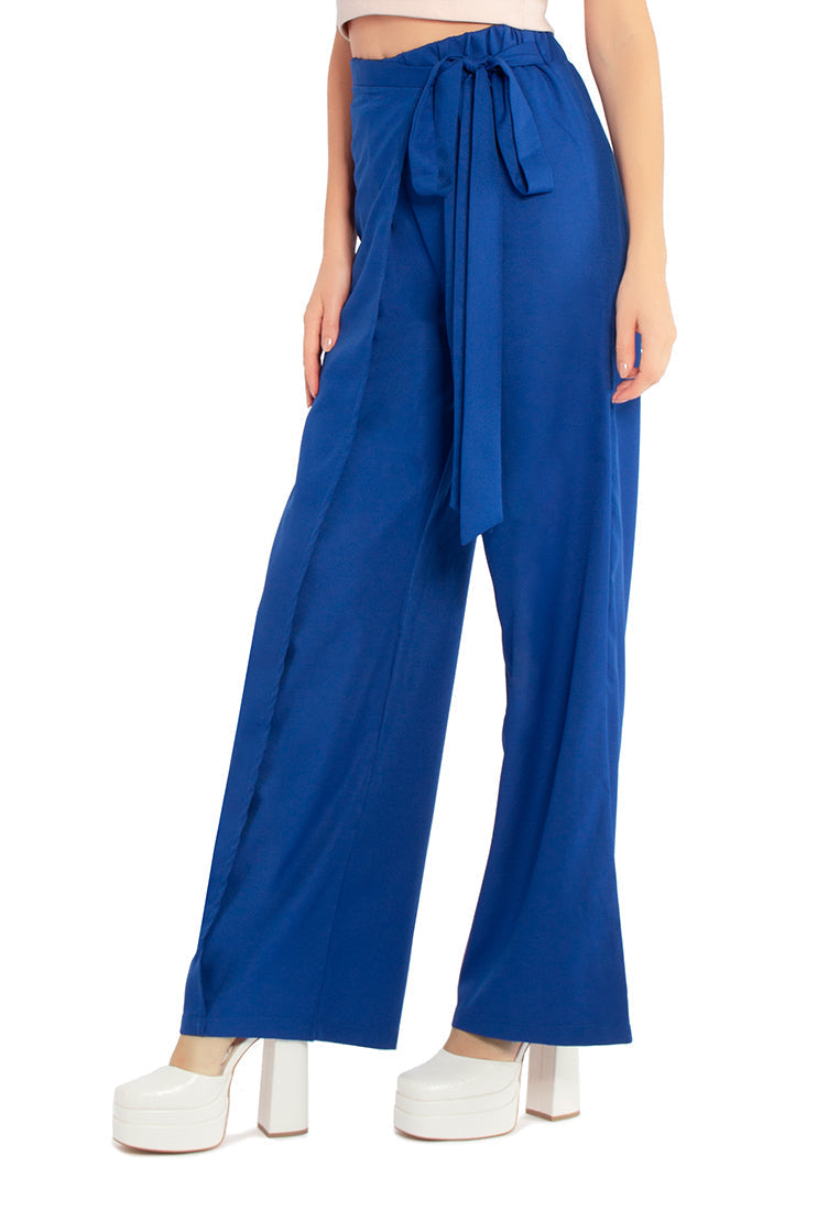 belted tie wide leg pants