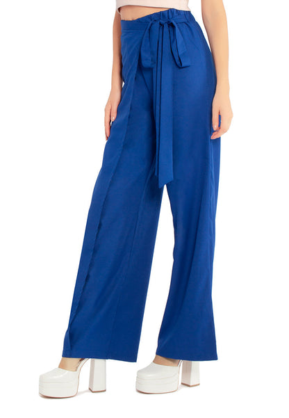 belted tie wide leg pants