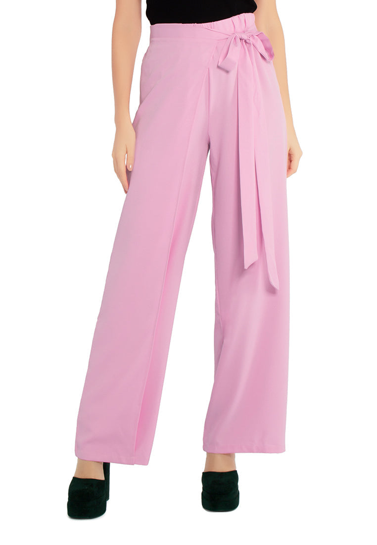 belted tie wide leg pants