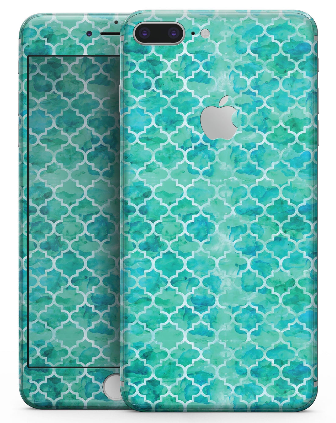 Blue-Green Watercolor Quatrefoil - Skin-kit for the iPhone 8 or 8 Plus