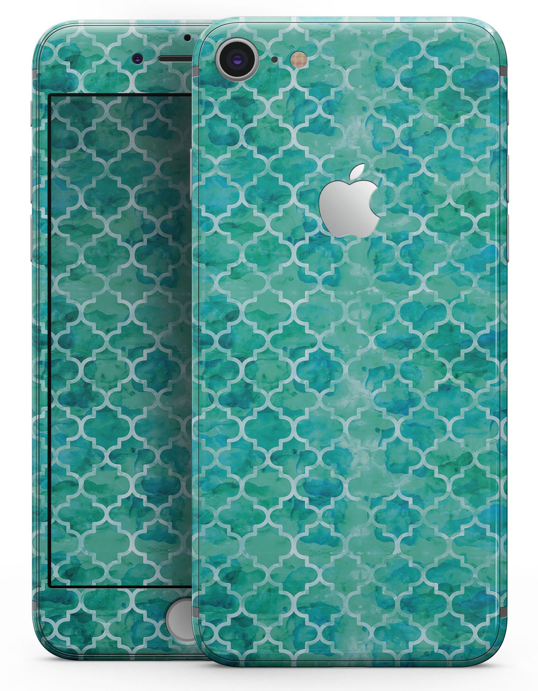 Blue-Green Watercolor Quatrefoil - Skin-kit for the iPhone 8 or 8 Plus