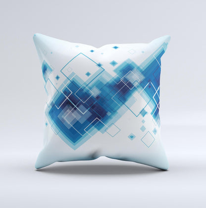 Blue Levitating Squares ink-Fuzed Decorative Throw Pillow