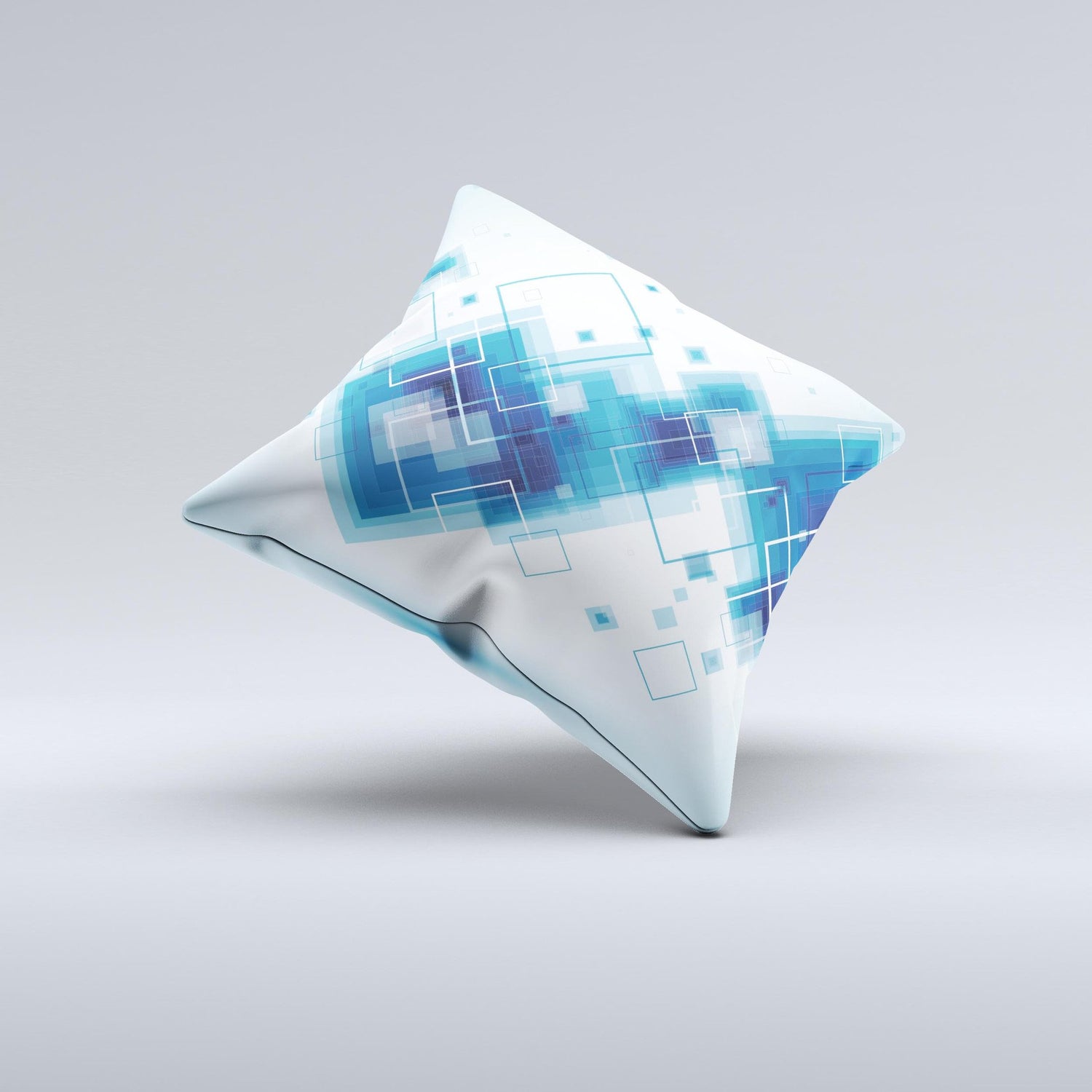 Blue Levitating Squares ink-Fuzed Decorative Throw Pillow