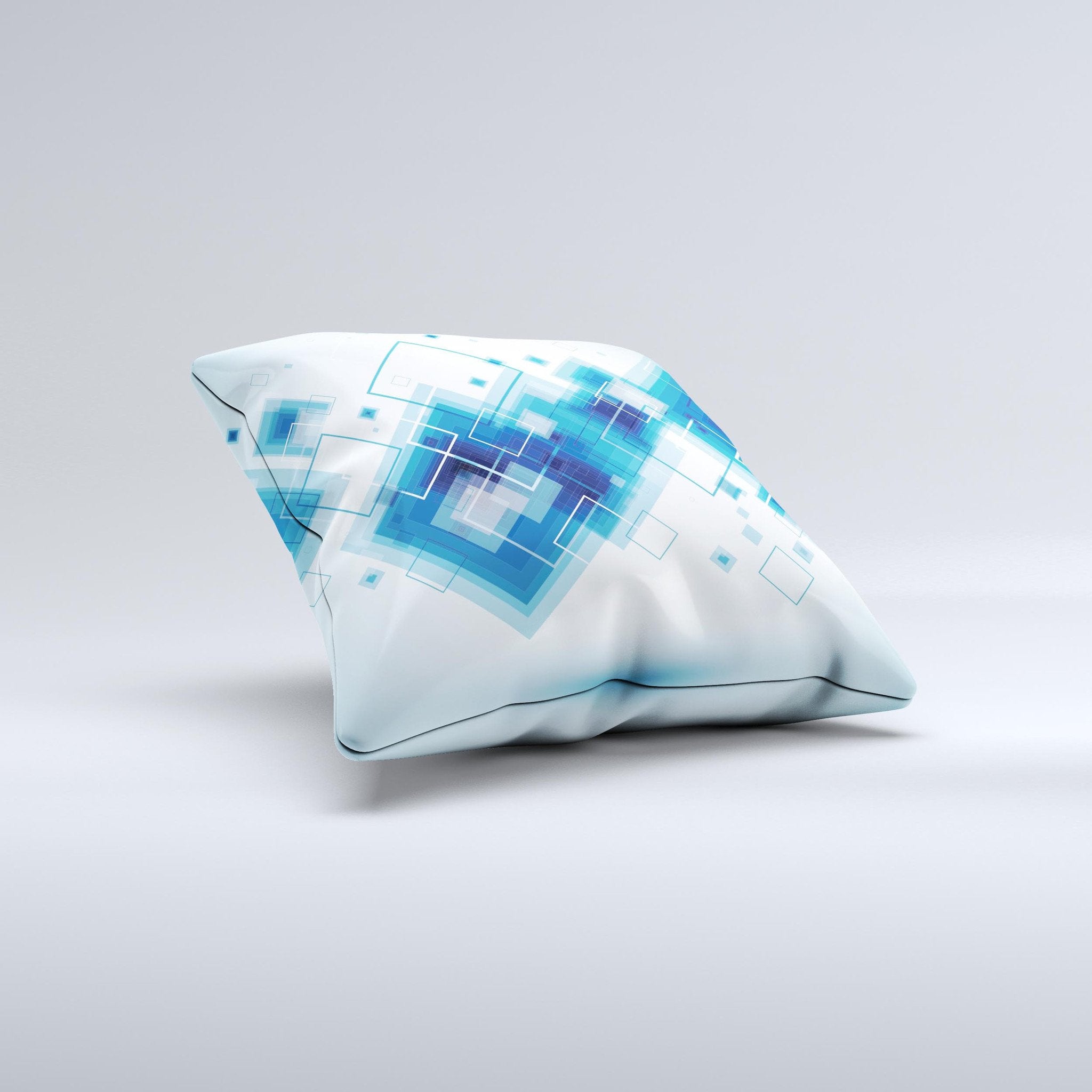 Blue Levitating Squares ink-Fuzed Decorative Throw Pillow