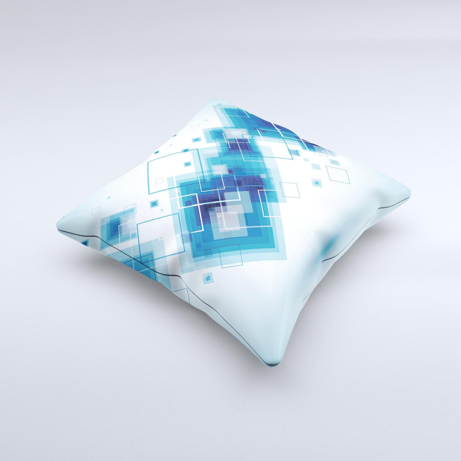 Blue Levitating Squares ink-Fuzed Decorative Throw Pillow