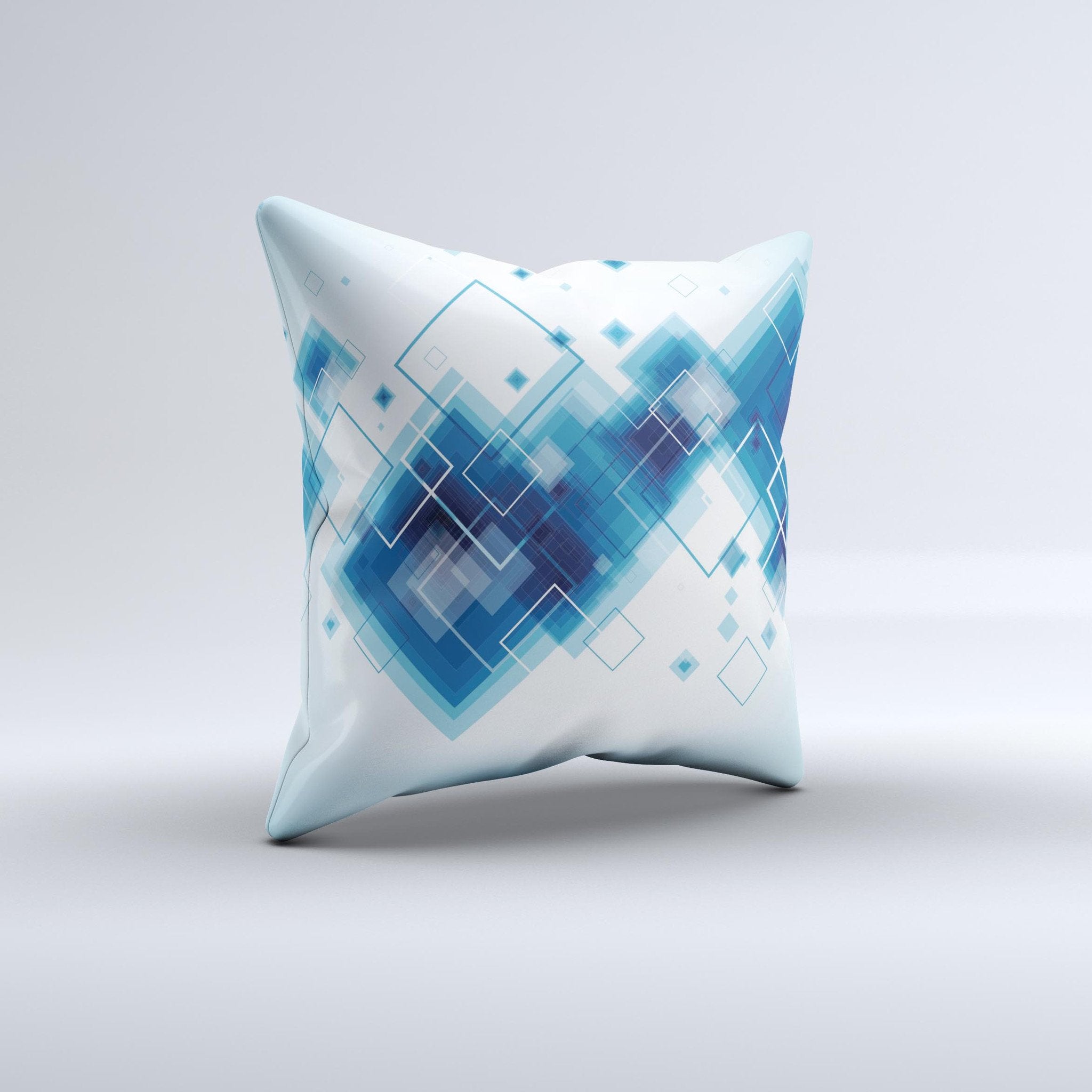 Blue Levitating Squares ink-Fuzed Decorative Throw Pillow