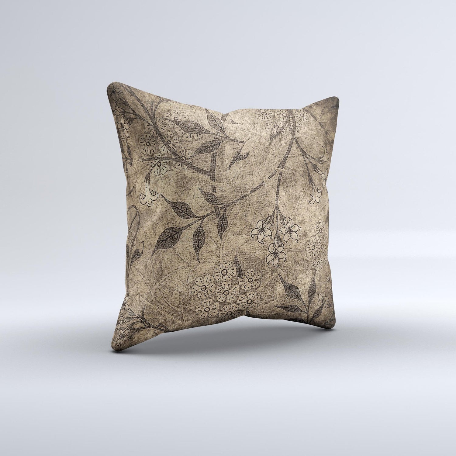 Brown Aged Floral Pattern Ink-Fuzed Decorative Throw Pillow