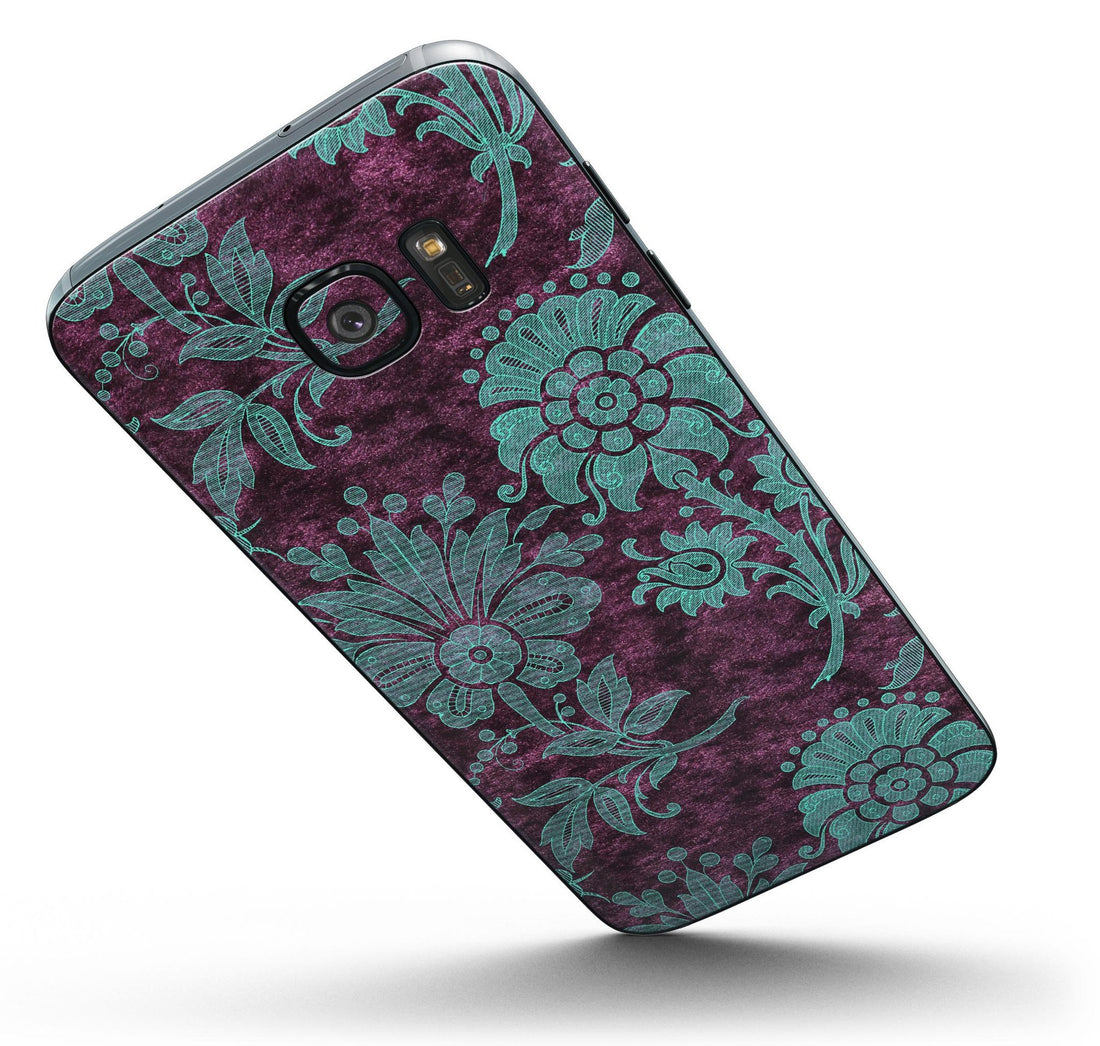 Burgundy and Turquoise Floral Velvet v3 - Full Body Skin-Kit for the