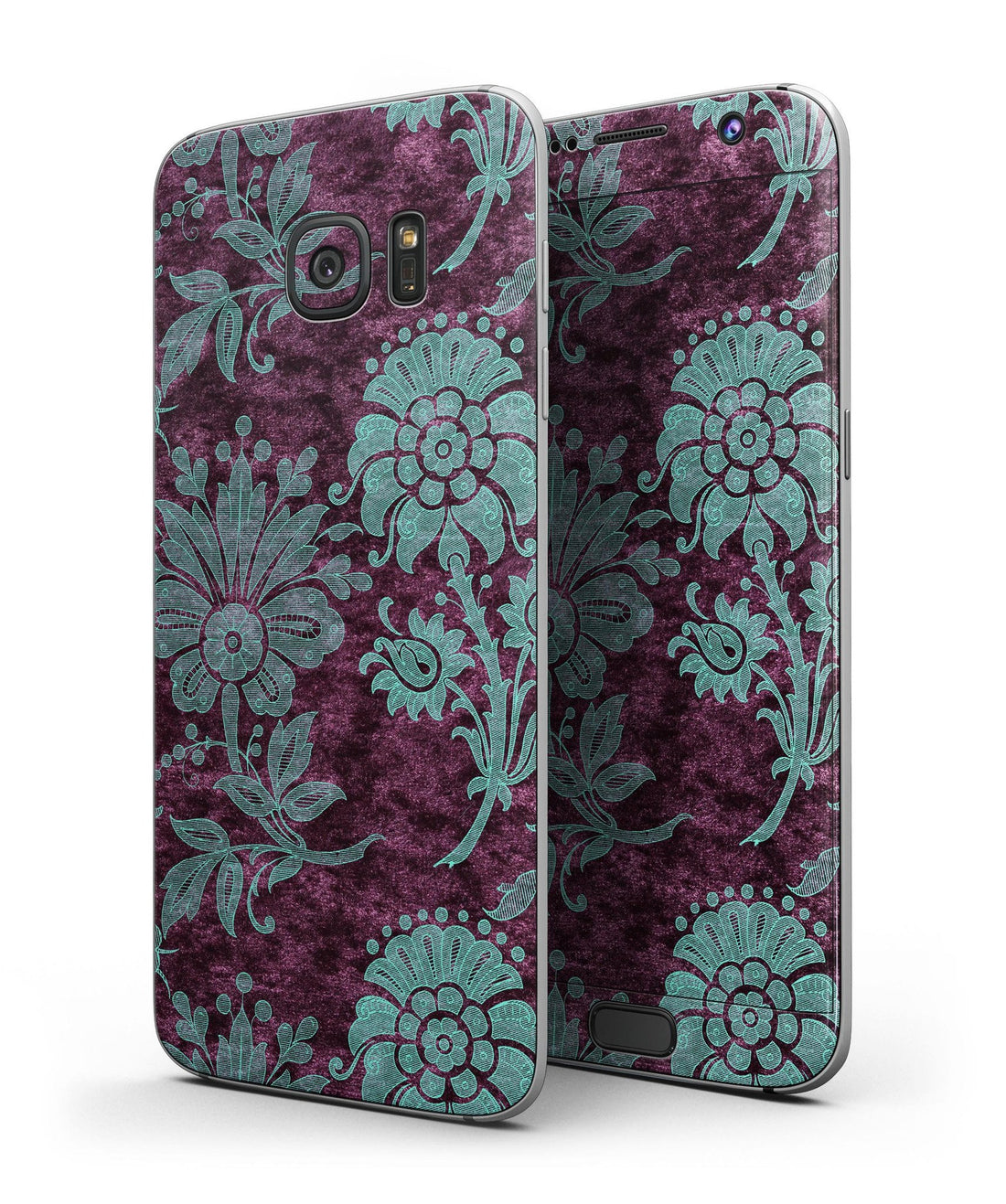 Burgundy and Turquoise Floral Velvet v3 - Full Body Skin-Kit for the