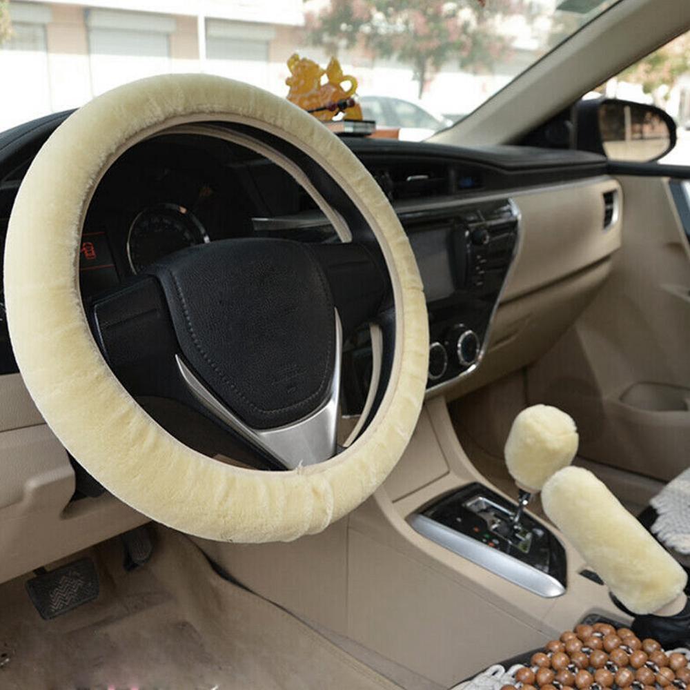 Universal Steering-wheel Plush Car Steering Wheel Covers Winter Faux fur Hand Brake &amp; Gear Cover Set Car Interior Accessories