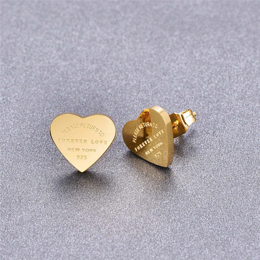 Martick Gold- color Heart Earrings For Women Rose Gold-color Heart Stud Earrings With English Letters Fine Jewelry Gift E161