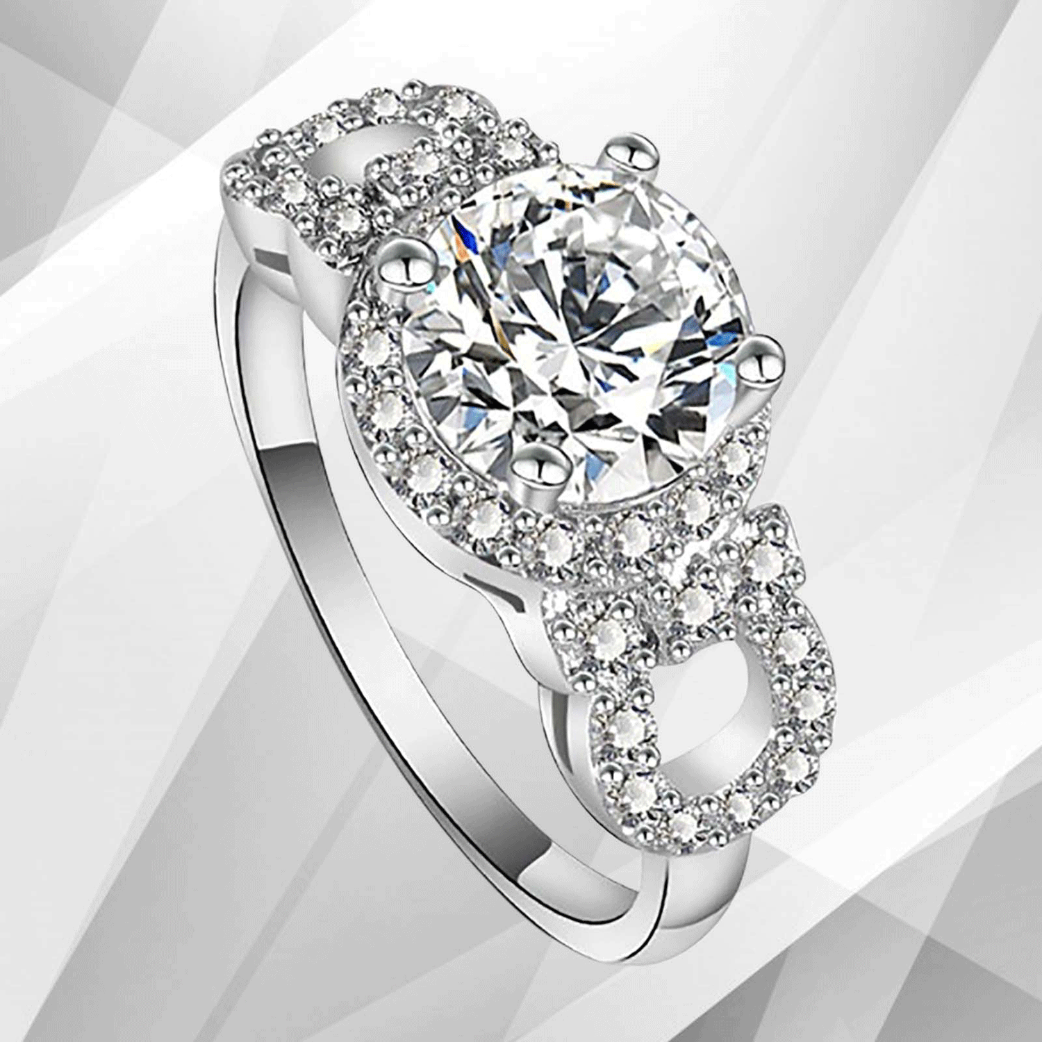 2.5Ct Round-Cut Diamonds Cushion Halo Bridal Engagement Ring 18K White