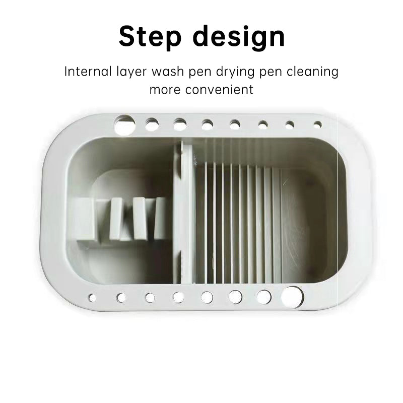 Multifunction Brush Basin Holder and Organizer Kit Paint Brush Basin with Tray Palette Lid for Oil Painting