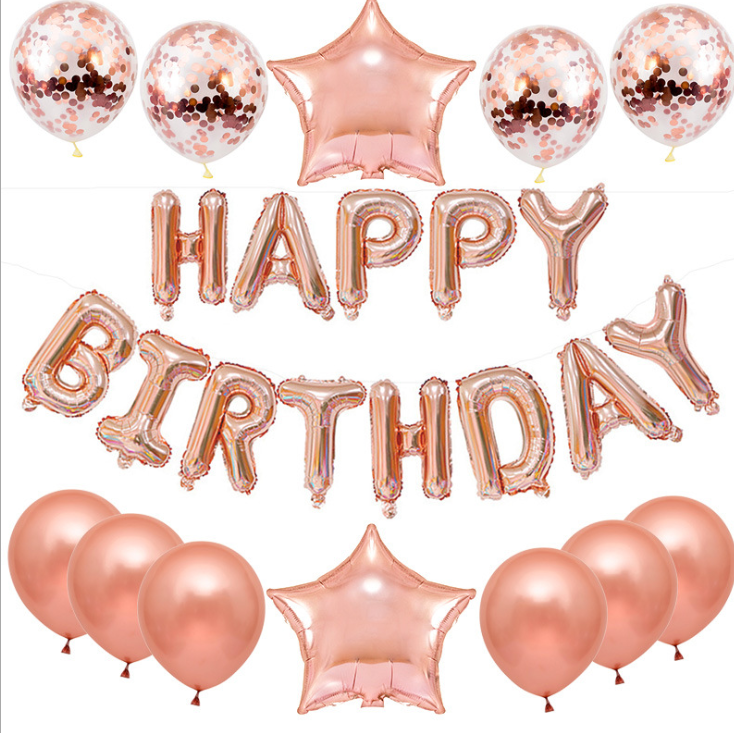 Happy Birthday Letter Balloons Rose Gold Silver Foil Alphabet Star Heart Ballon for Girl Boy Birthday Party Decoration