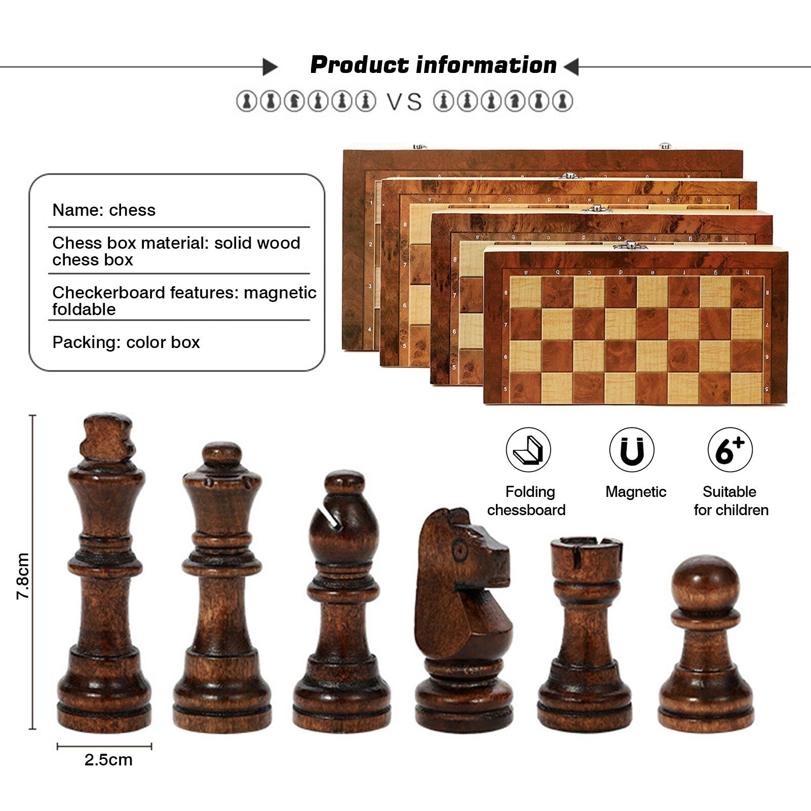 3 In 1 Portable Wooden Foldable Chess Board Set &amp; Checkers &amp; Backgammon Set With Chess Pieces And Carrying Case