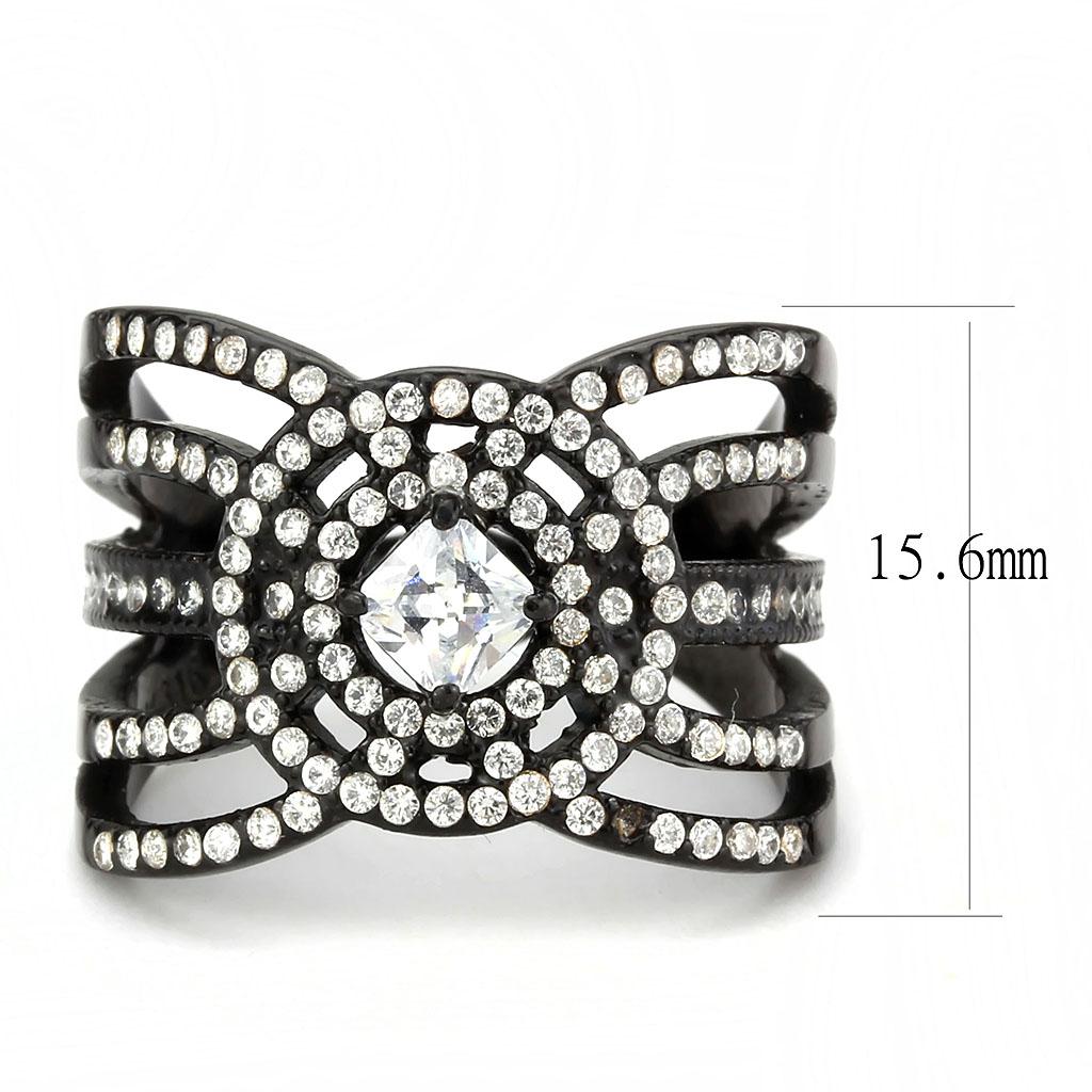 DA363 - IP Black(Ion Plating) Stainless Steel Ring with AAA Grade CZ