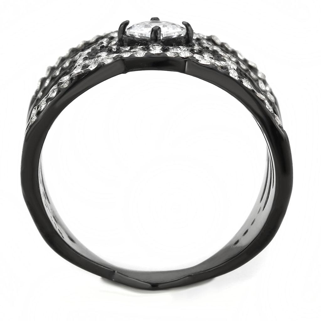 DA363 - IP Black(Ion Plating) Stainless Steel Ring with AAA Grade CZ