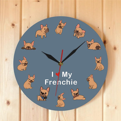 French Bulldog Printed Wall Clock Backlight Pet Shop Dog Breed Decor I Love My Frenchie Puppy Silent Non-ticking Clock