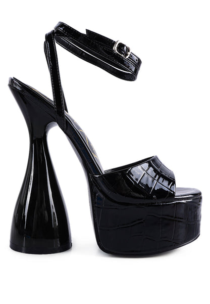 drop dead patent croc ultra high platform sandals