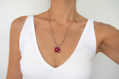 Mini Square Textile Necklace.