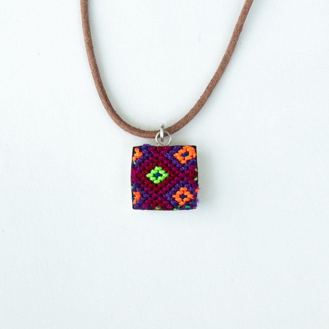 Mini Square Textile Necklace.