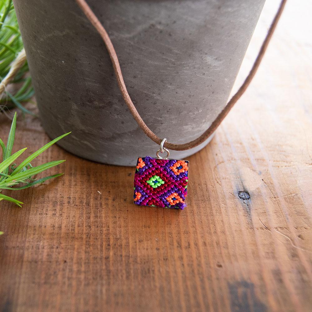 Mini Square Textile Necklace.