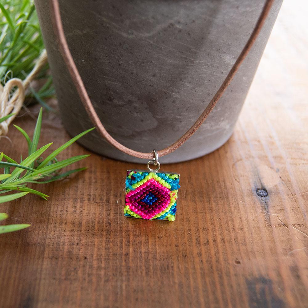 Mini Square Textile Necklace.