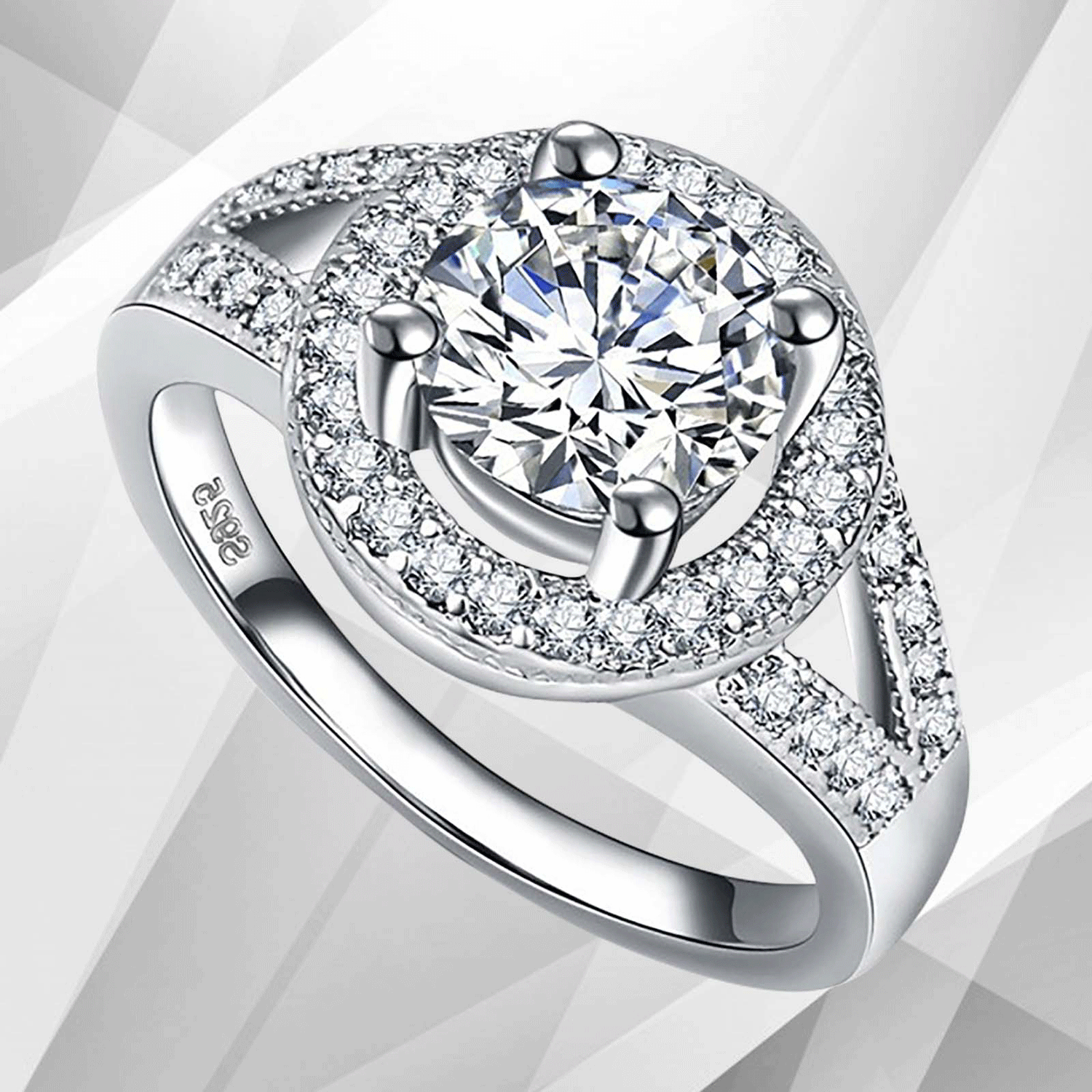 2.5Ct Round-Cut Diamonds Cushion Halo Bridal Engagement Ring 18K White