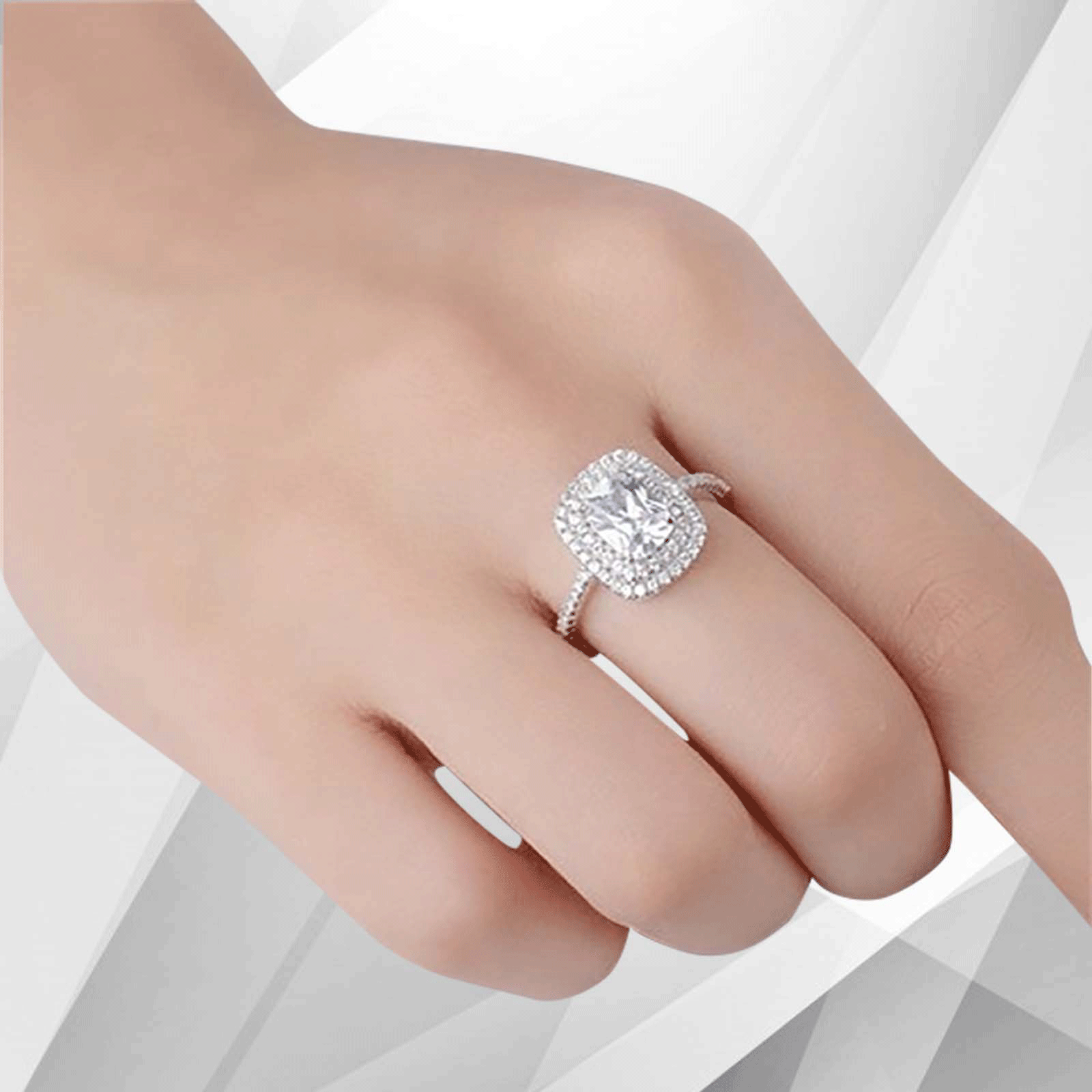 2.5Ct Square-Cut Diamond Cushion Halo Bridal Engagement Ring 18K White