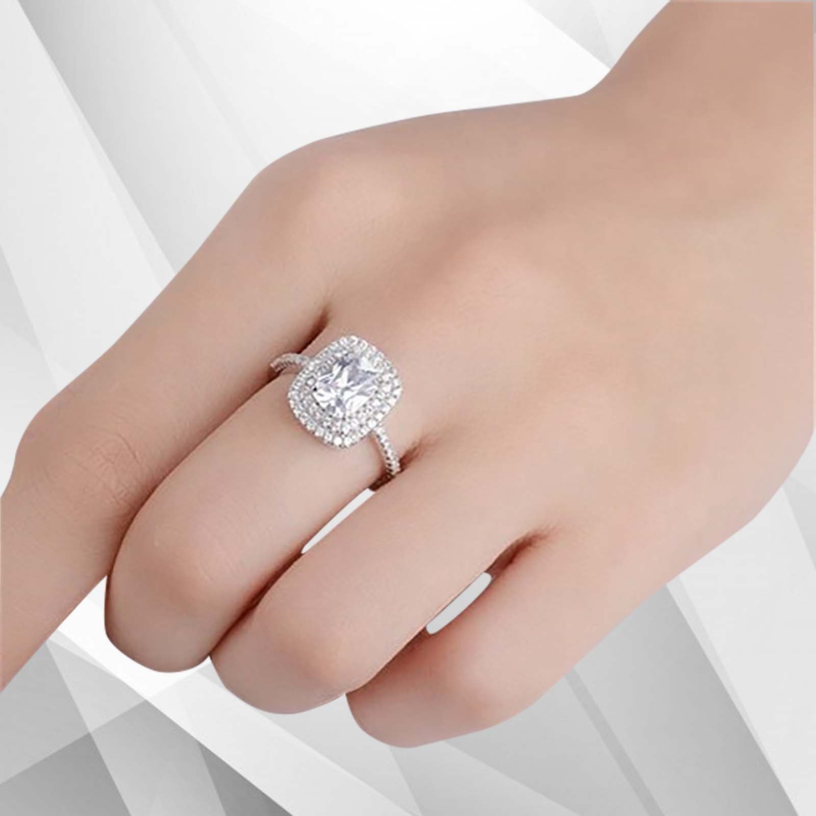 2.5Ct Square-Cut Diamond Cushion Halo Bridal Engagement Ring 18K White