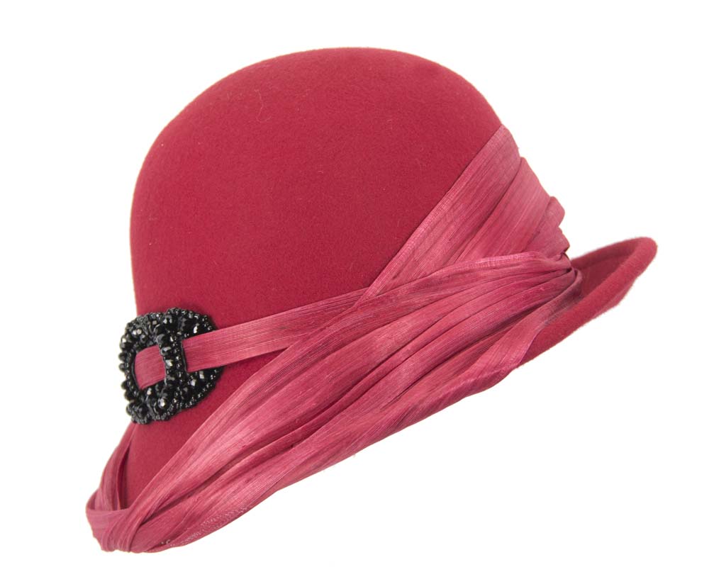 Red felt draped cloche hat