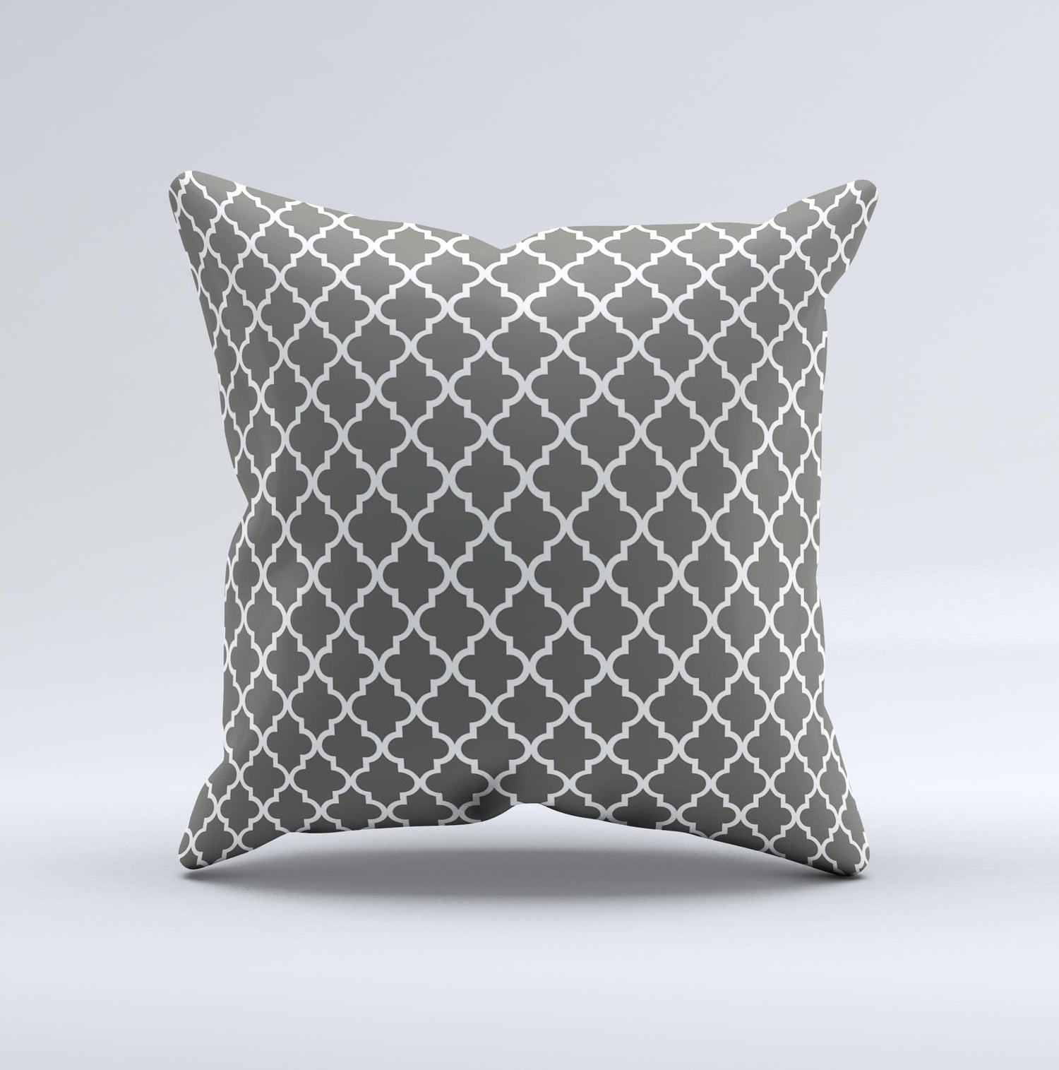 Gray White Seamless Morocan Pattern Ink-Fuzed Decorative Throw Pillow