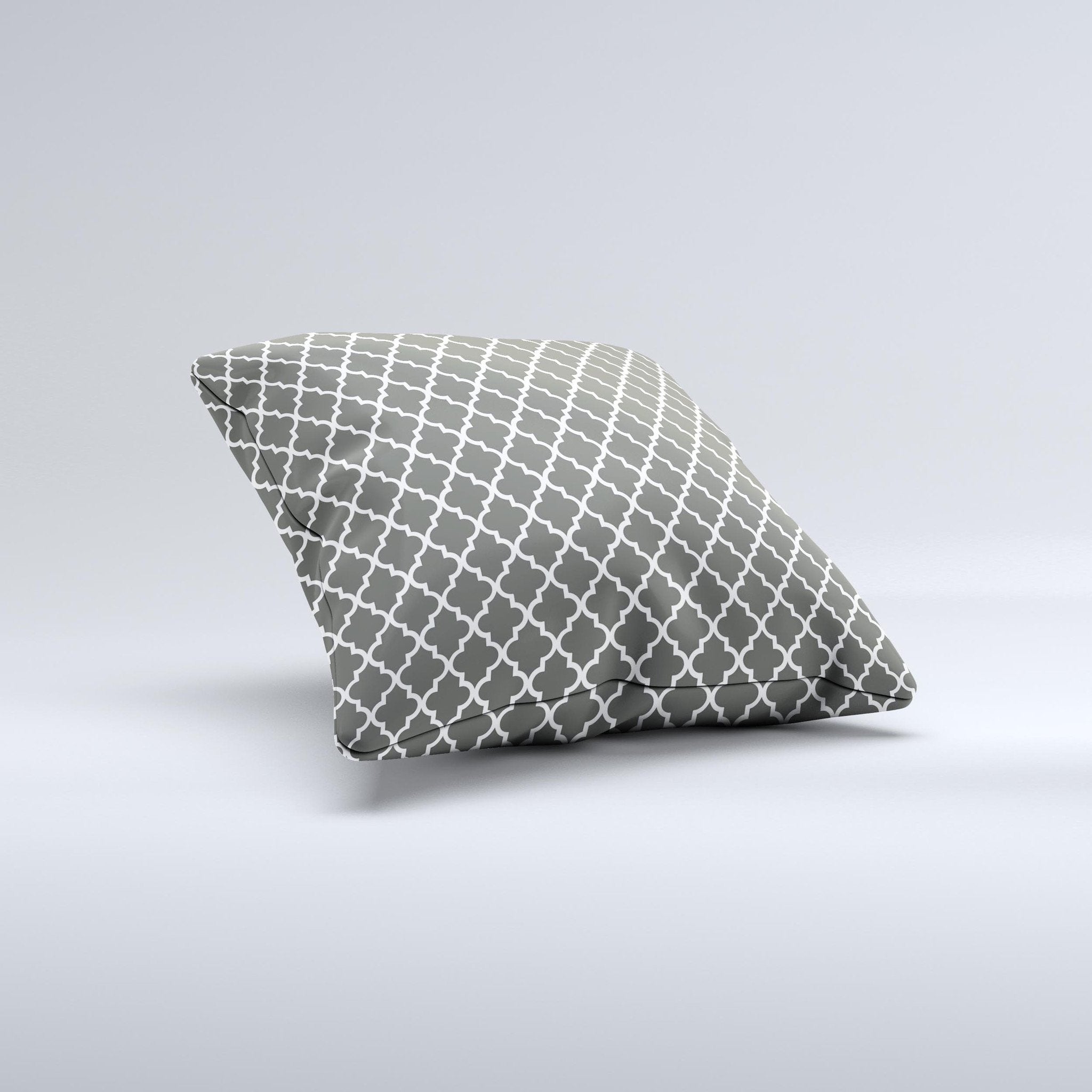 Gray White Seamless Morocan Pattern Ink-Fuzed Decorative Throw Pillow