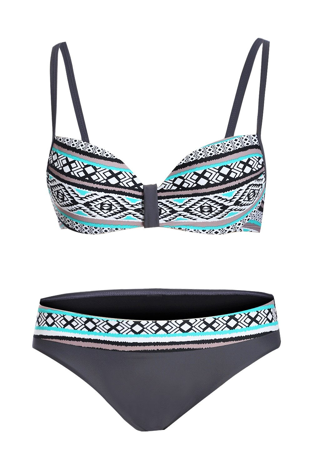 Green Retro Ethnic Print Bikini Swimsuit Set