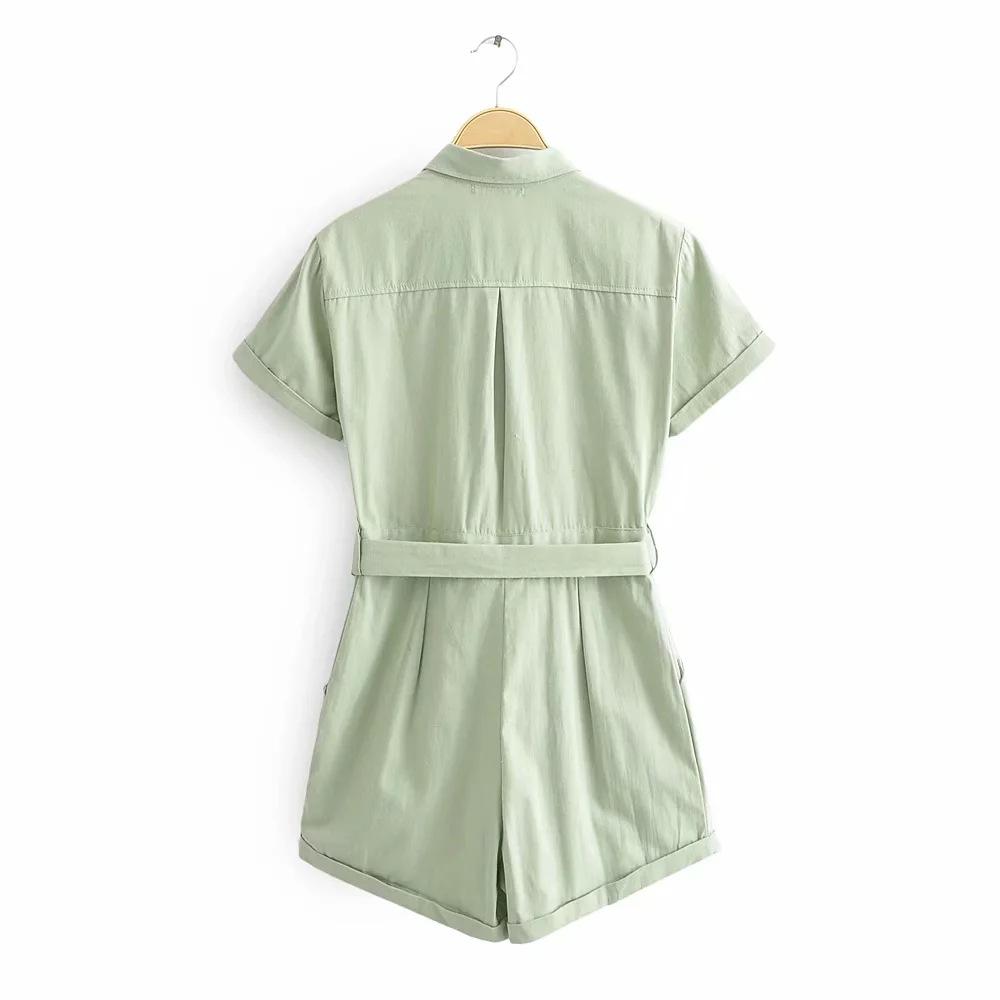 Buttons Down Green Playsuit Sashes Tie Up Romper