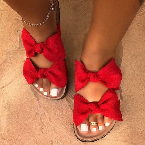 Women Slides 2 Straps Comfy Bow Slide Sandals Red