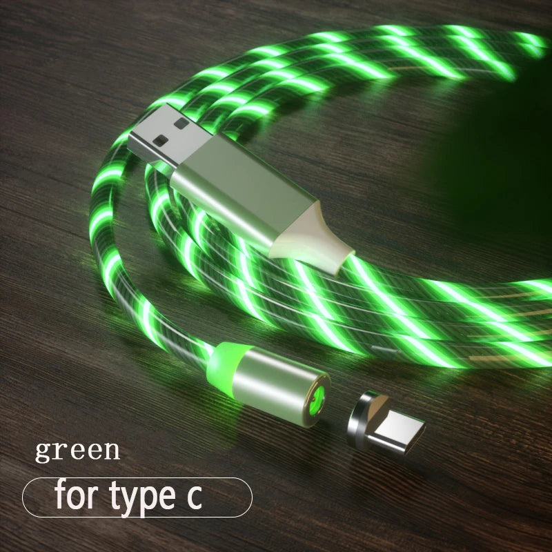 1m Magnetic charging Mobile Phone Cable USB Type C Flow Luminous Lighting Data Wire for Samsung Huawei LED Micro Kable