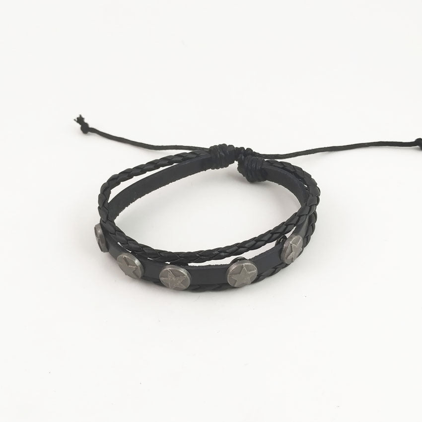 Americana Biker Leather Pull-Strap Bracelets Set