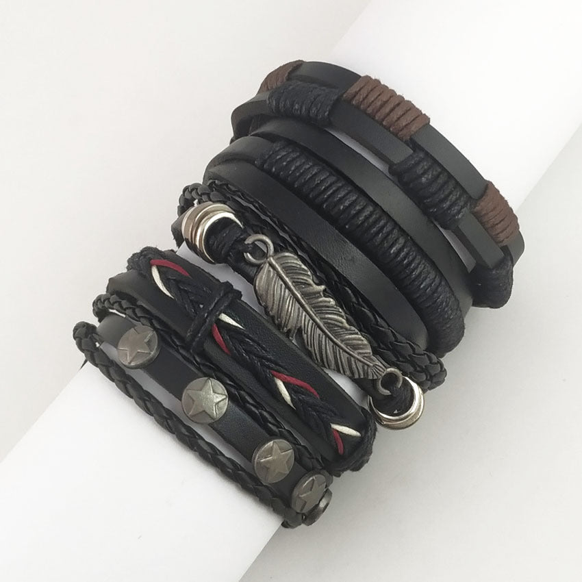 Americana Biker lederen armbandenset met trekband