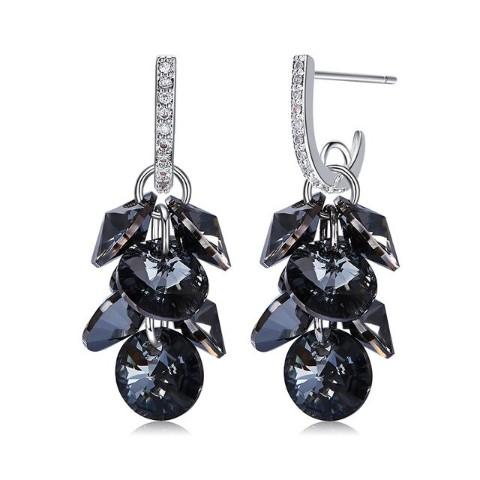 Black  Dangling Cluster Grapevine Earrings in 14K White Gold