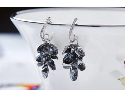 Black  Dangling Cluster Grapevine Earrings in 14K White Gold