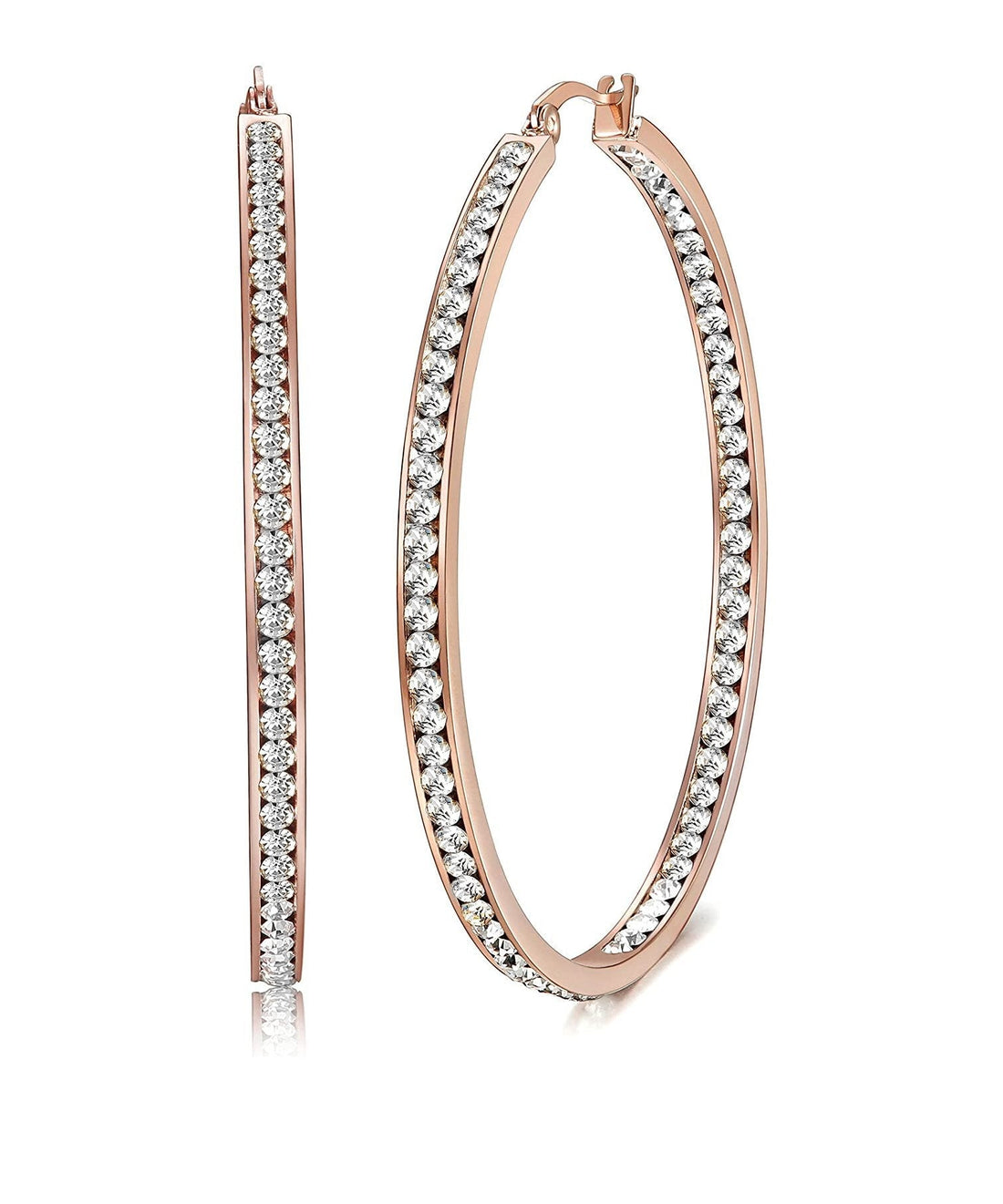 2&quot; Pave Hoop Earring With Crystals in 18K Rose Gold Plated ITALY Desig