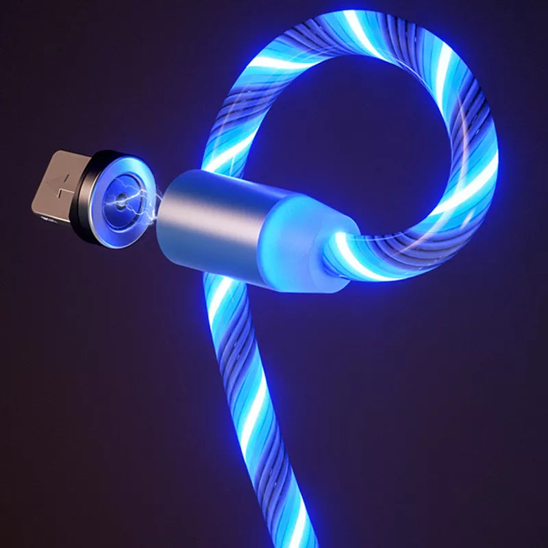 1m Magnetic charging Mobile Phone Cable USB Type C Flow Luminous Lighting Data Wire for Samsung Huawei LED Micro Kable